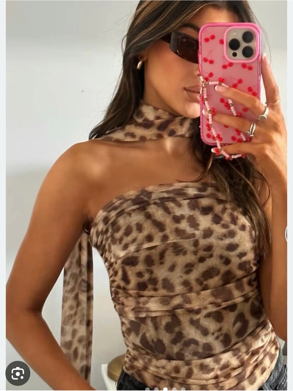 Zara Brown Leopard-Print One-Shoulder Tie Top